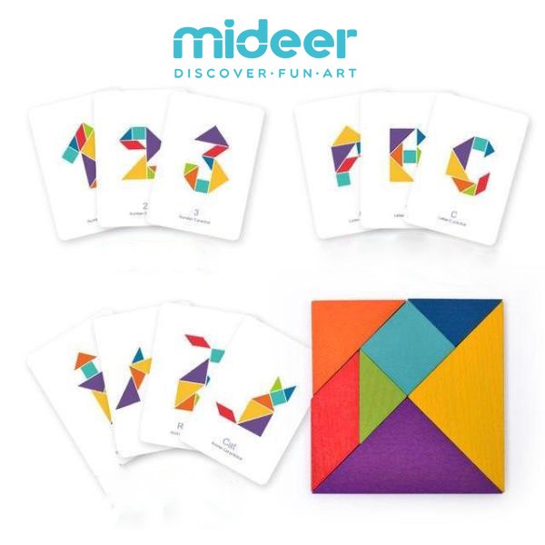 Bộ xếp hình gỗ thông minh Mideer Colorful Tangram 7 miếng - 100 bài toán lắp ghép - MD1035