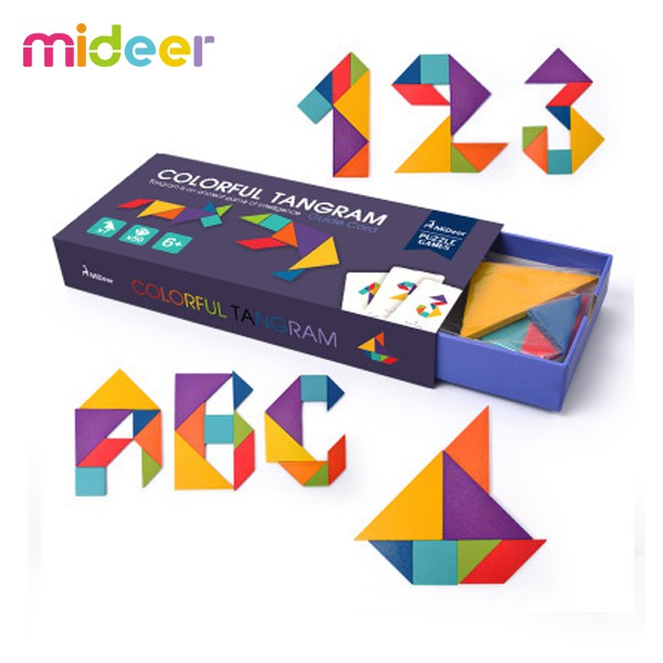 Bộ xếp hình gỗ thông minh Mideer Colorful Tangram 7 miếng - 100 bài toán lắp ghép - MD1035
