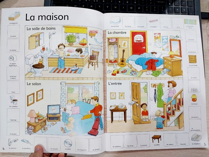 Sách Tiếng Pháp : The Usborne First Thousand Words In French ( Sticker Book)