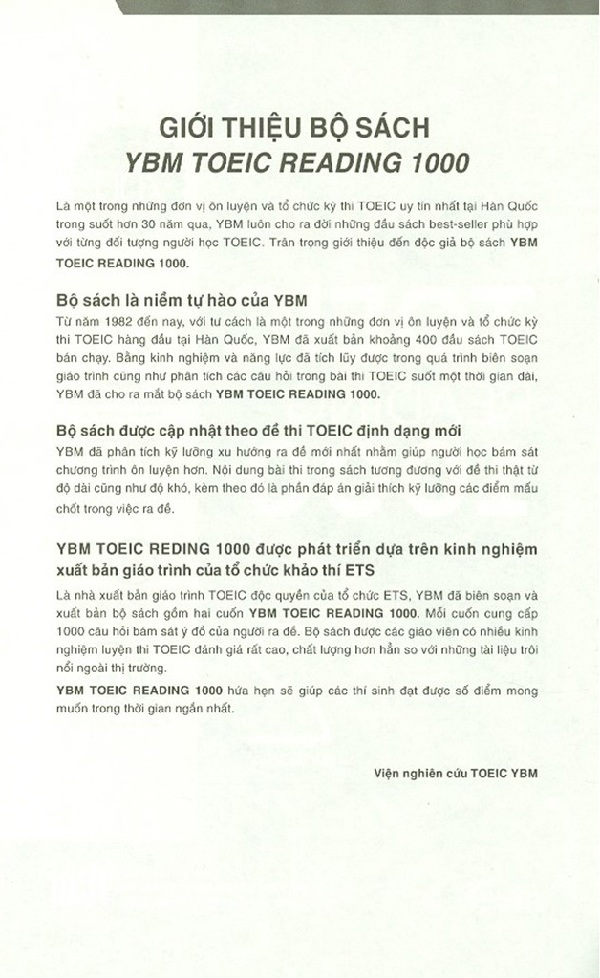 YBM Toeic Reading 1000 (Vol 2)