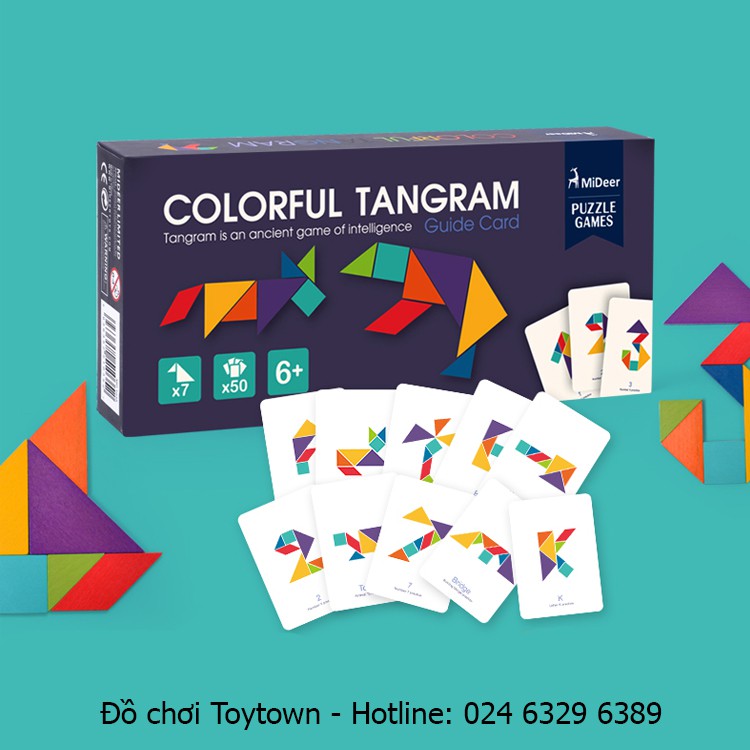 Bộ xếp hình gỗ thông minh Mideer Colorful Tangram 7 miếng - 100 bài toán lắp ghép - MD1035
